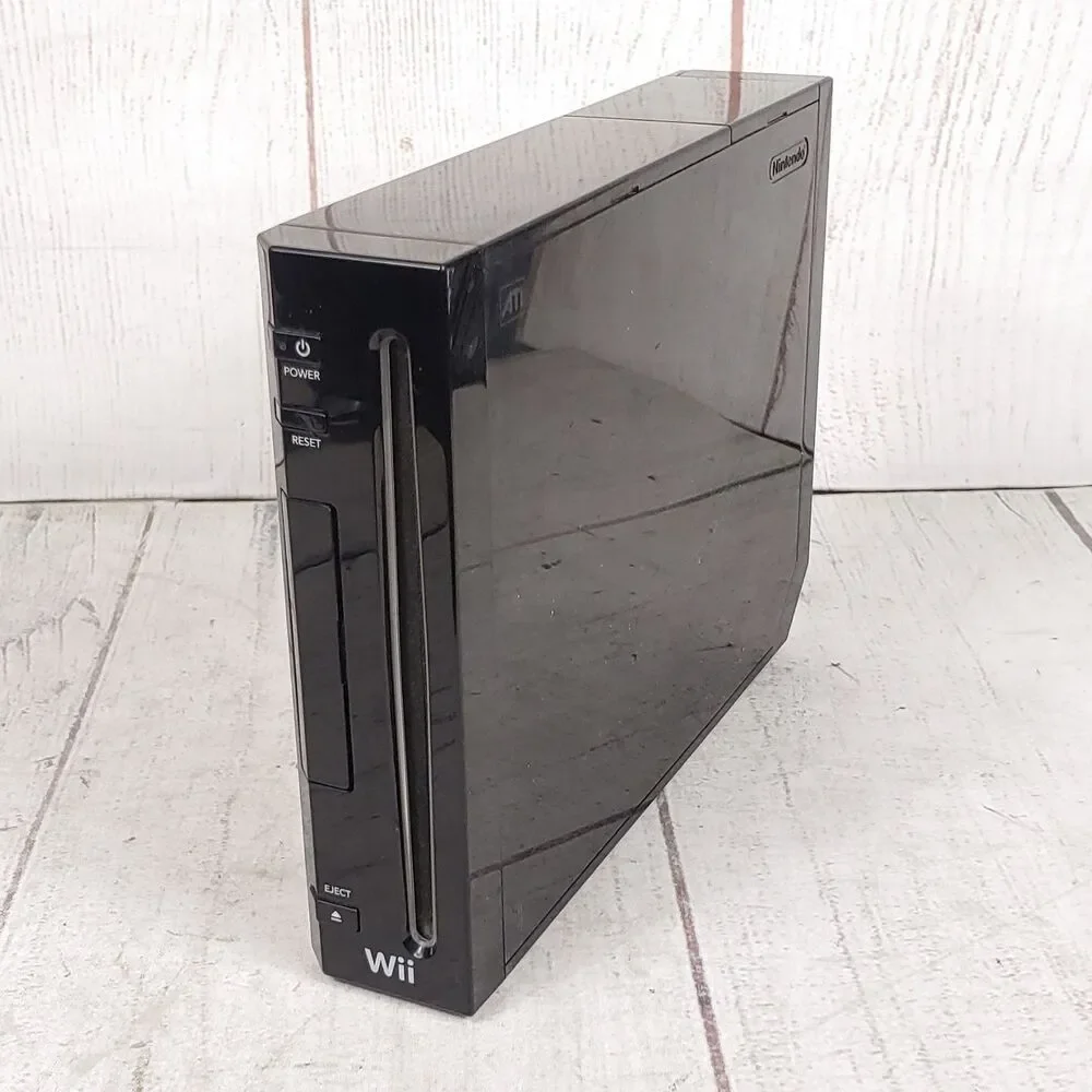 Nintendo Wii Black Console Bundle - RVL-001 TESTED WORKING - Cables + Sensor Bar